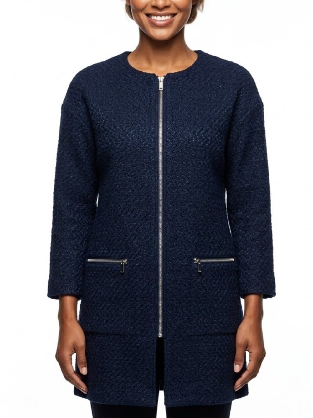 B.Sweet Charcoal Bouclé Wool Blend Moto Zip Car Coat Sz Small
